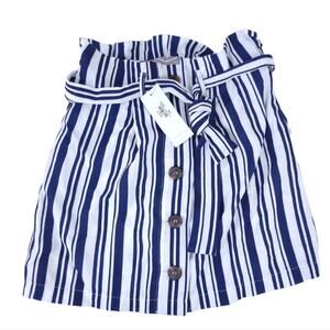 New Lily Rain Blue White Stripe Skirt Small Cotton Blend, Tie Waist Skirt